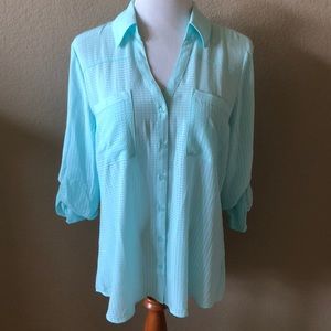 Mint Button Down with Roll Tab Sleeves